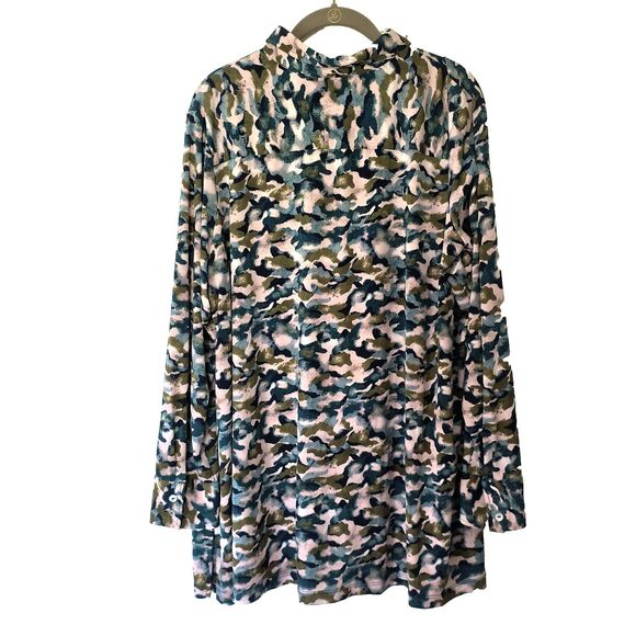 Susan Graver Liquid Knit Top 2X Multicolor Abstract Print Button-up Office Boho - Picture 2 of 16